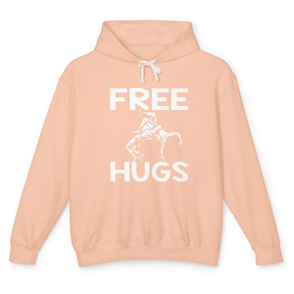 Vintage Wrestling Free Hugs Sports Martial Art Retro Wrestle Unisex Lightweight Hoodie