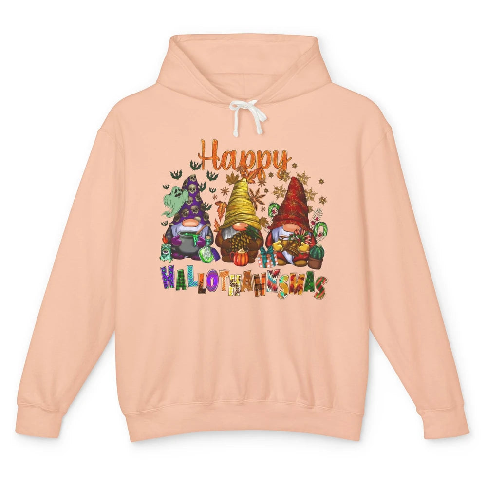 Pumpkin Gnomes Hallo-thank-mas Halloween Thanksgiving Xmas Unisex Lightweight Hoodie