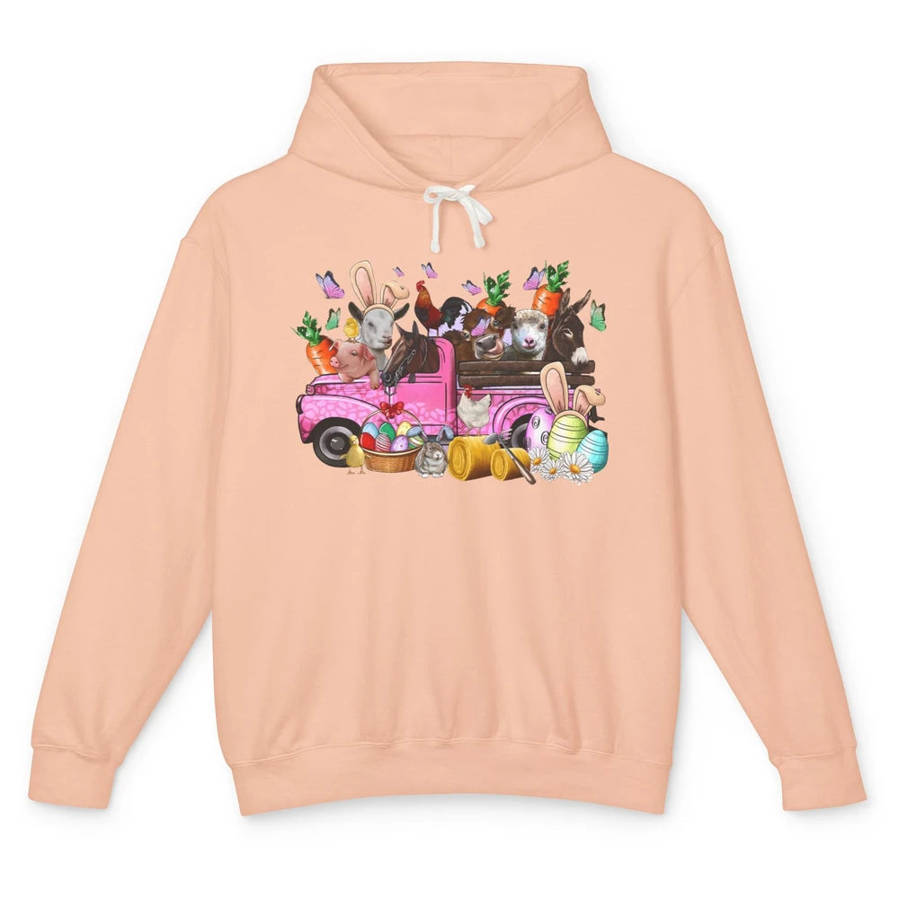 Easter Farm Truck With Easter Eggs Basket Animal Bunny Ears Unisex Lightweight Hoodie