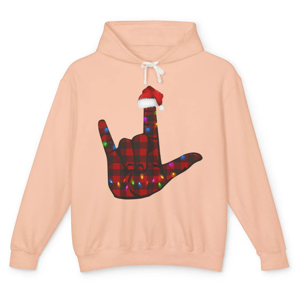 Merry Christmas Hand Sign Language Deaf Xmas Santa Hat ASL Unisex Lightweight Hoodie