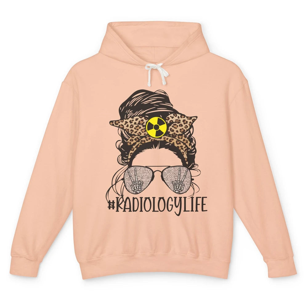 Leopard Messy Bun Mom Glasses X-ray Rad Tech Radiology Life Unisex Lightweight Hoodie