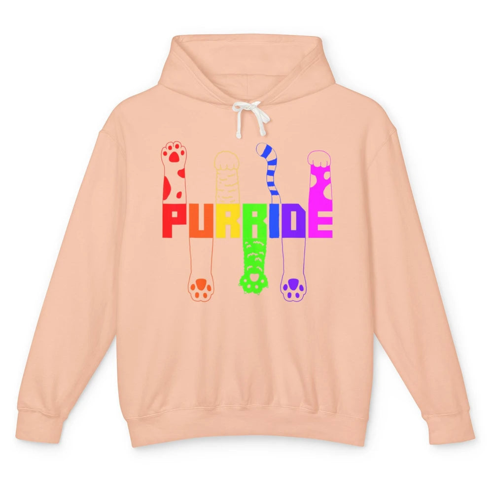 Kitten Purride Cat Paw LGBT Awareness Pride Month Rainbow Unisex Lightweight Hoodie