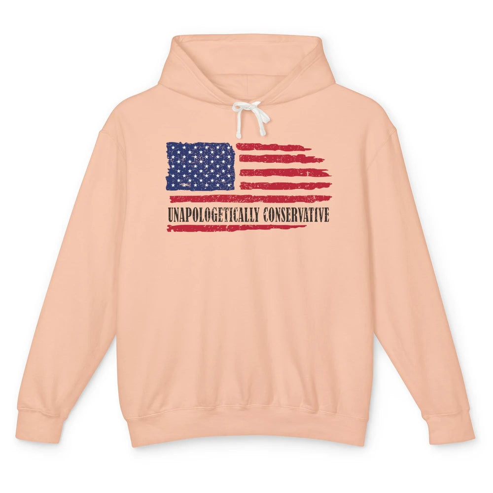 US Flag Unapologetically Conservative July 4th US Patriots Unisex Lightweight Hoodie