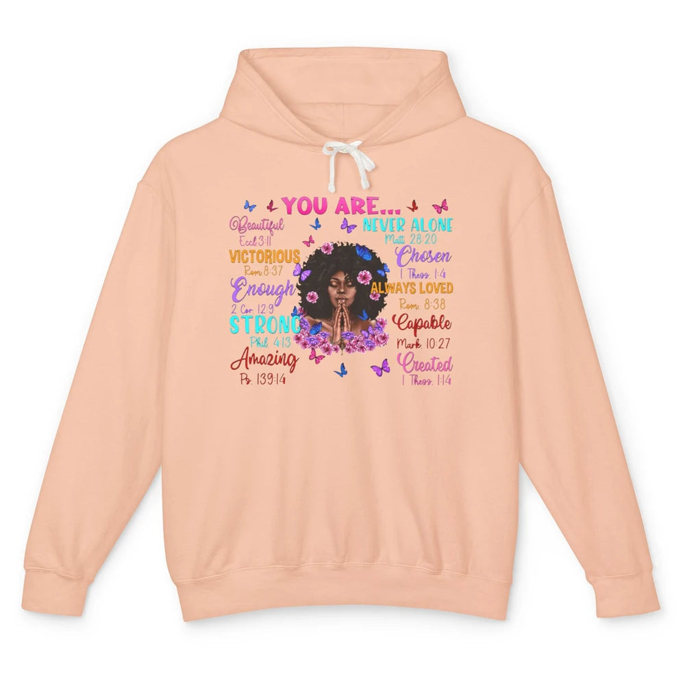 Afro Women Christian God Says I Am Bible Verse Religious Unisex Lightweight Hoodie