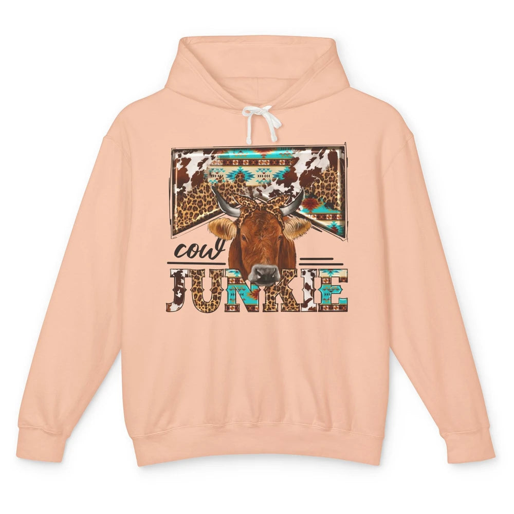 Retro Leopard Bandana Cow Junkie Western Country Farm Animal Unisex Lightweight Hoodie