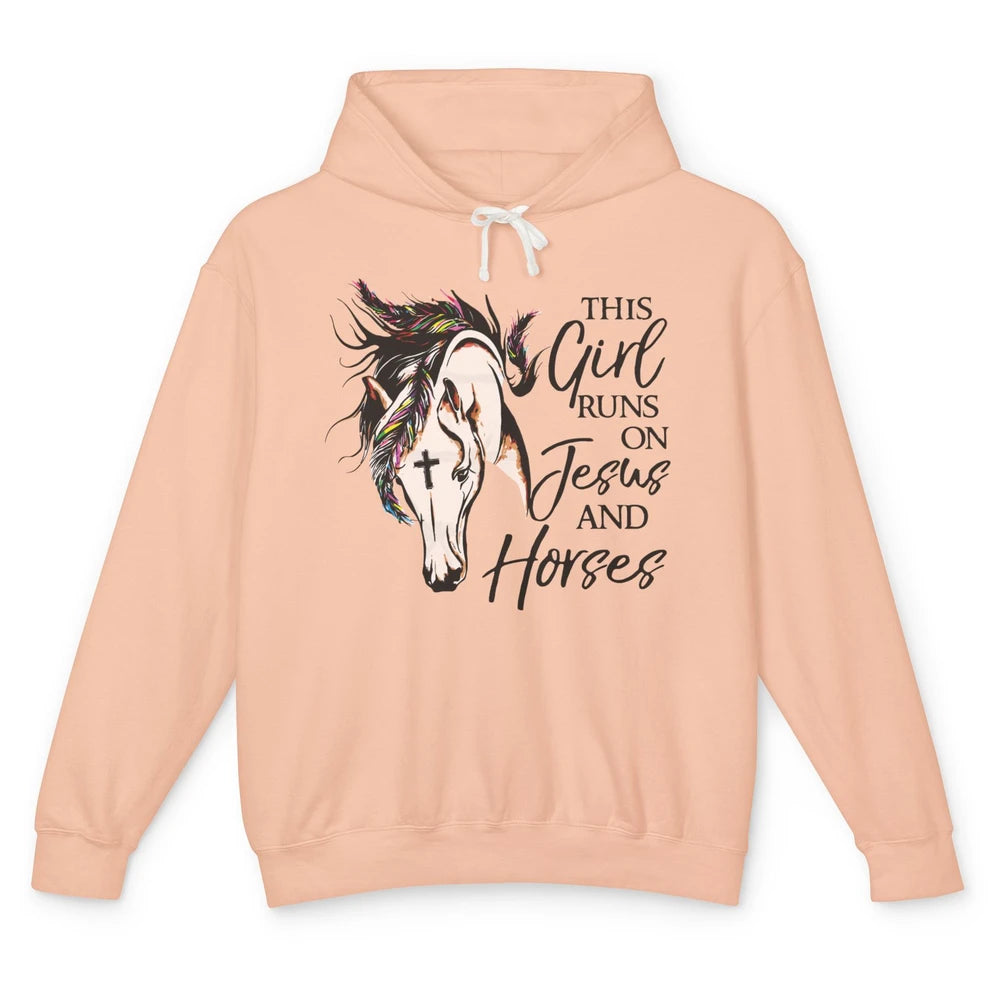 Christian This Girl Runs On Jesus And Horses Western Cowgirl Unisex Lightweight Hoodie