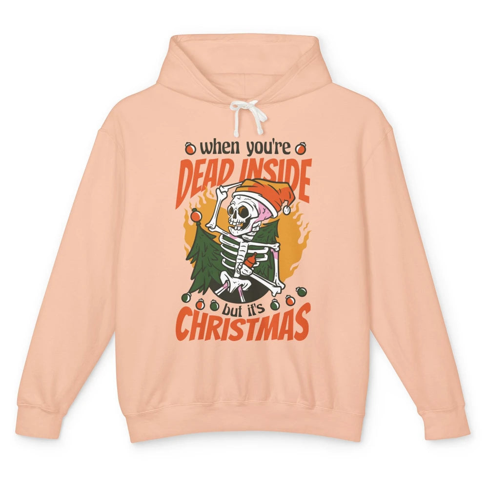 Dead Inside But Its Christmas Funny Skeleton Xmas Sarcastic Skull Unisex Lightweight Hoodie