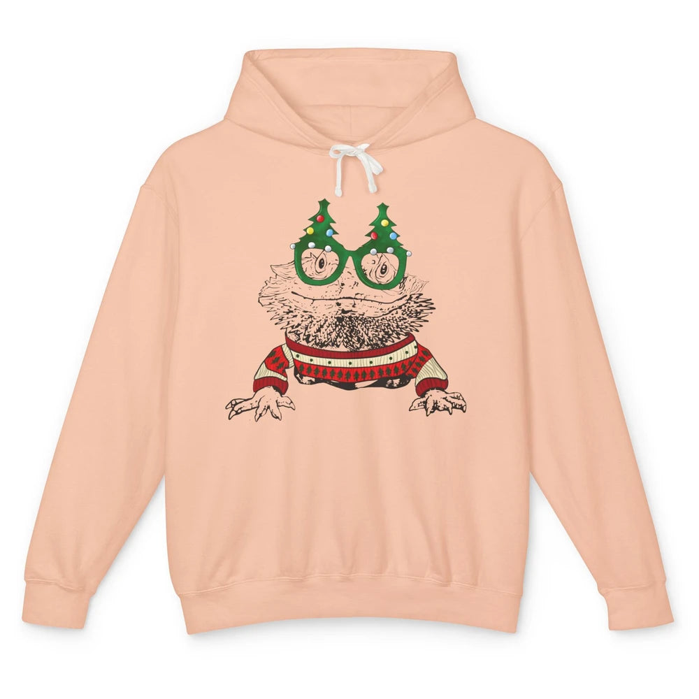 Christmas Bearded Dragon Glasses Animal Merry Xmas Gift Unisex Lightweight Hoodie