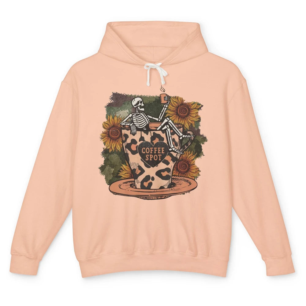 Sunflower Skeleton Dead Inside But Caffeinated Coffee Lovers Unisex Lightweight Hoodie