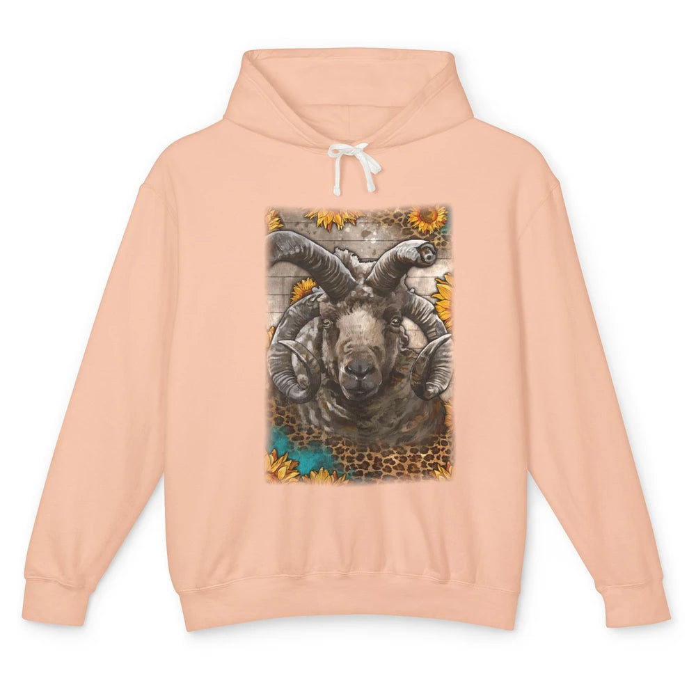 Leopard Sunflower Navajo-Churro Sheep Western Farm Life Unisex Lightweight Hoodie