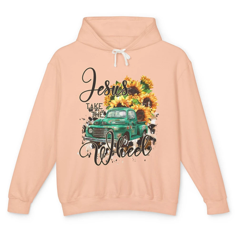 Sunflower Truck Jesus Take The Wheel Christian Gift Leopard Unisex Lightweight Hoodie