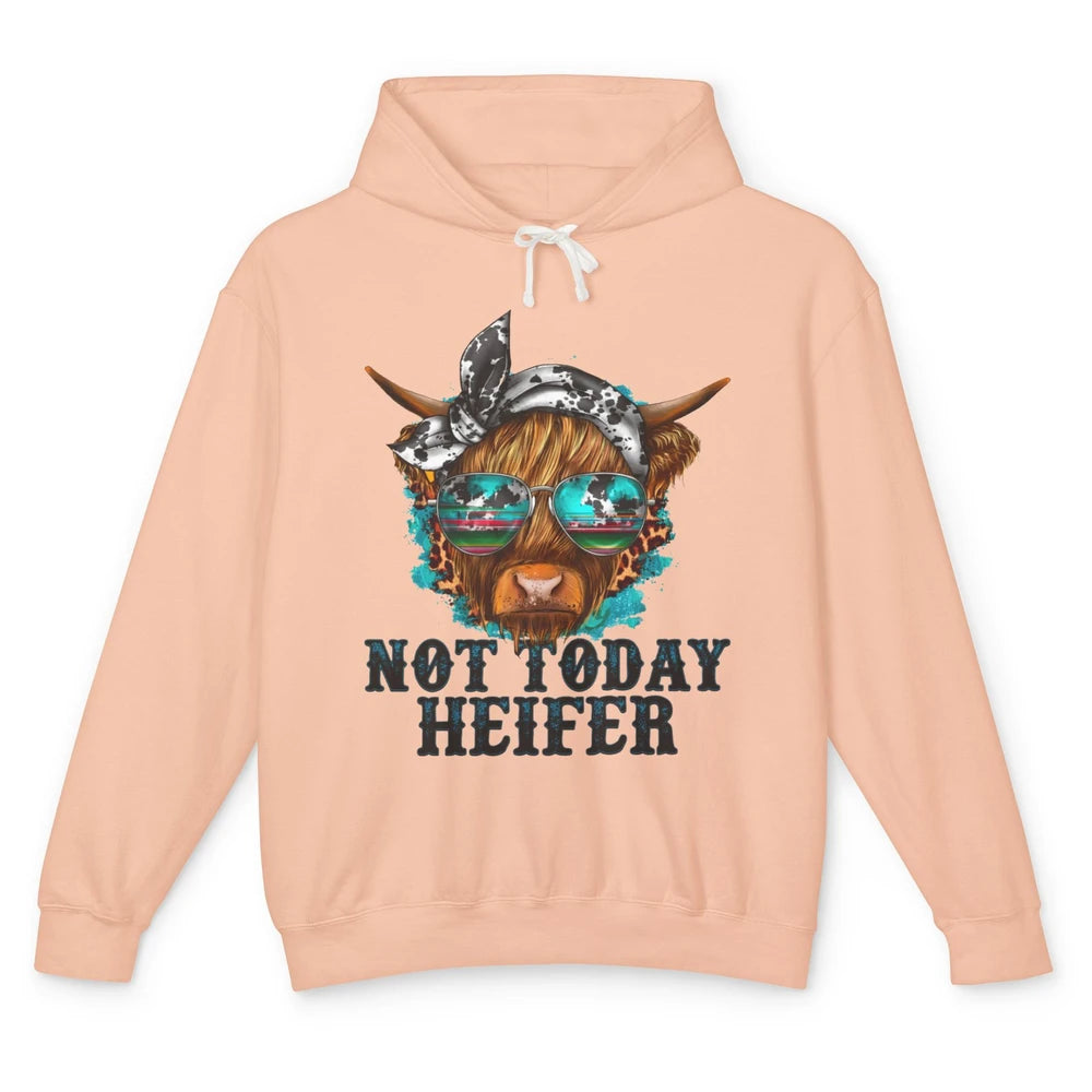 Leopard Highland Cow Sunglasses Not Today Heifer Western Cow Unisex Lightweight Hoodie