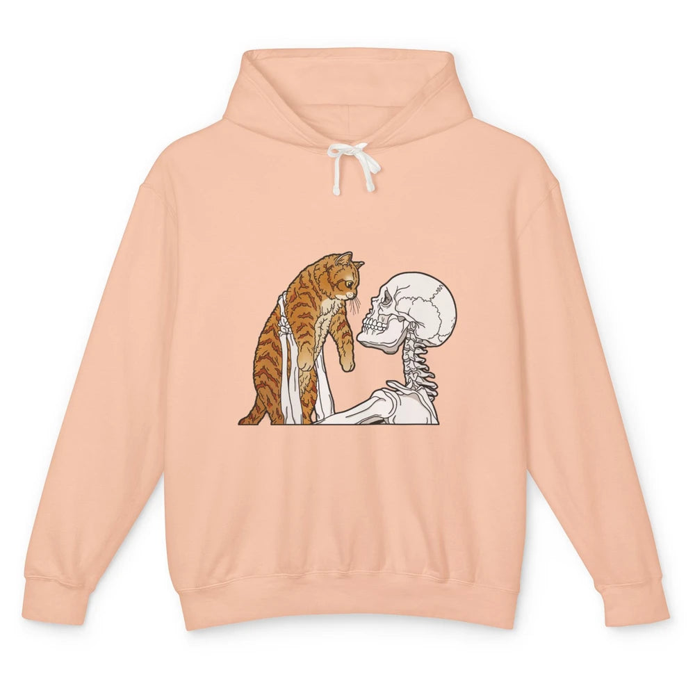 Cat And Skeleton Best Friends Of Cat Funny Orange Cat Kitten Unisex Lightweight Hoodie