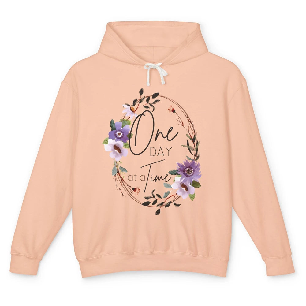 Floral Christian One Day At A Time Bible Verse Religious Unisex Lightweight Hoodie