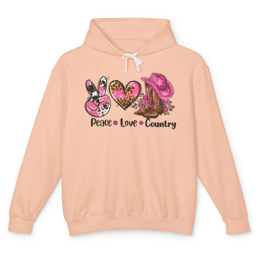 Retro Cowgirl Boots Hat Peace Love Country Western Country Unisex Lightweight Hoodie