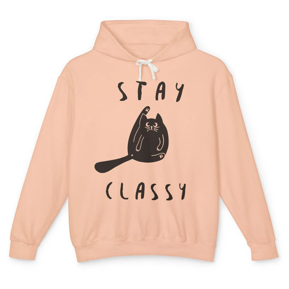 Funny Stay Classy Sarcastic Black Cat Cute Kitten Lover Gift Unisex Lightweight Hoodie