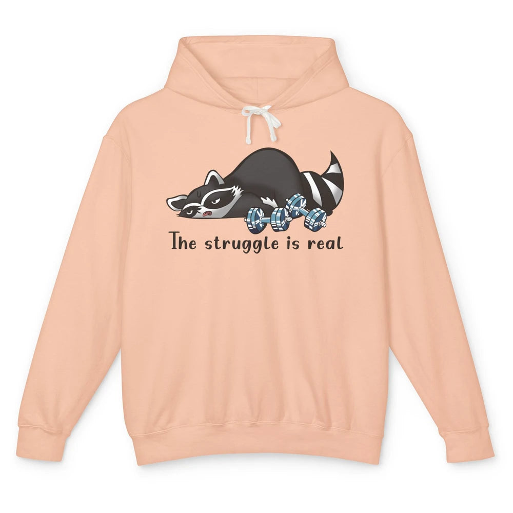 Funny Racoon Workout Struggle Trashed Racoon Panda Lovers Unisex Lightweight Hoodie