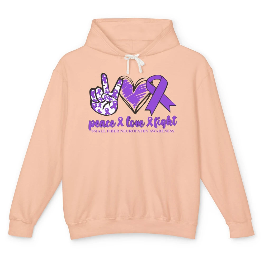 Small Fiber Neuropathy Purple Ribbon Peace Love Fight Unisex Lightweight Hoodie