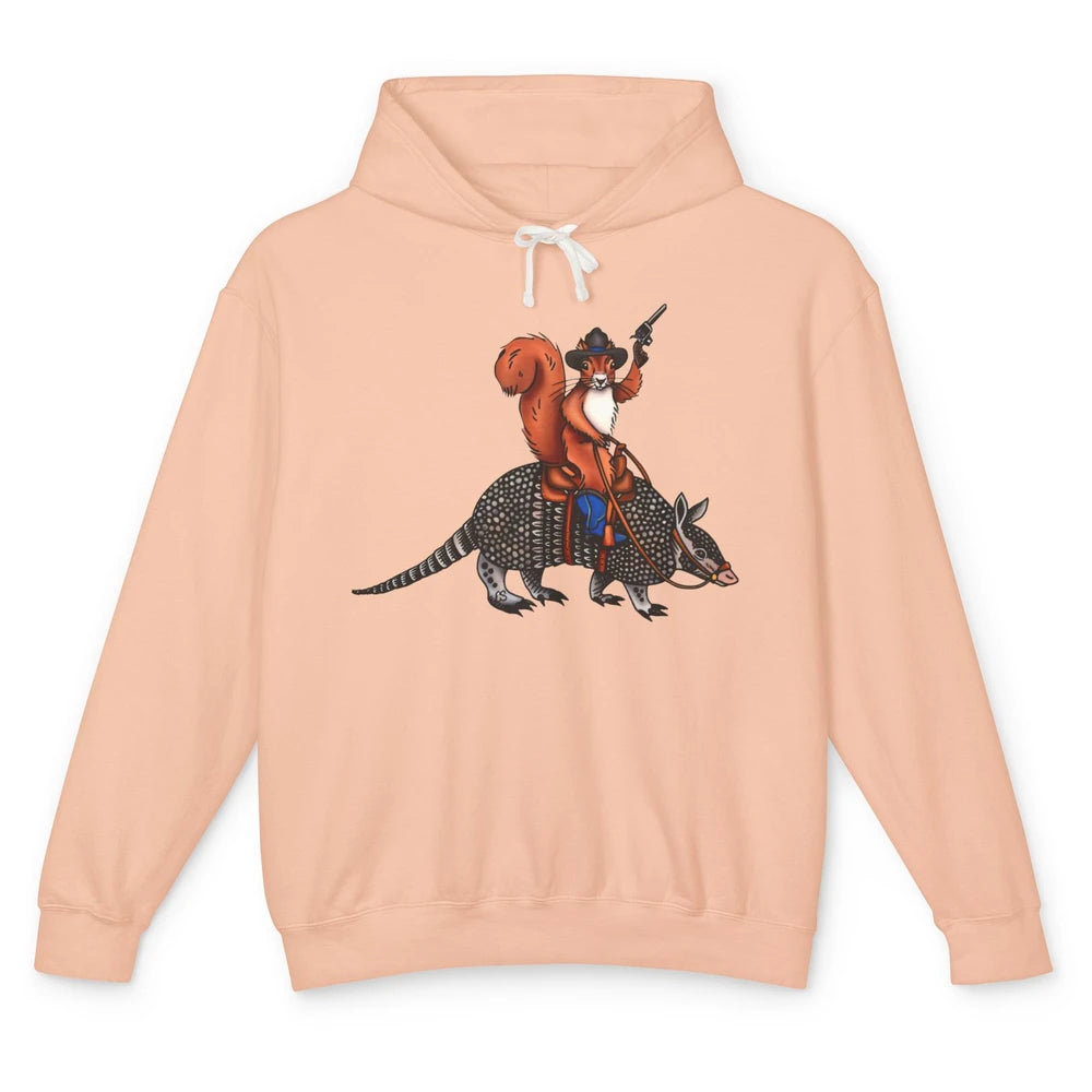 Retro Squirrel Cowboy Riding Armadillo Howdy Western Country Unisex Lightweight Hoodie