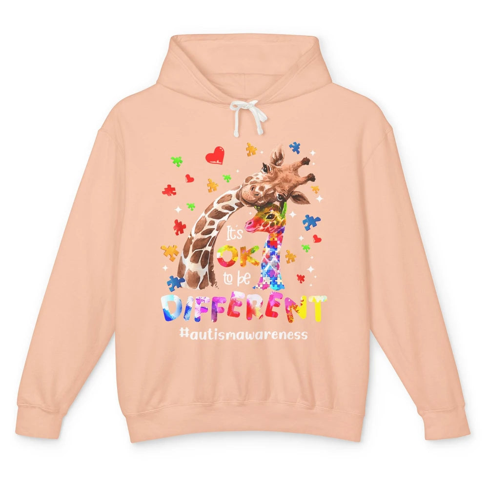 Autism Giraffe Mom It's Okay To Be Different Neurodiversity Unisex Lightweight Hoodie