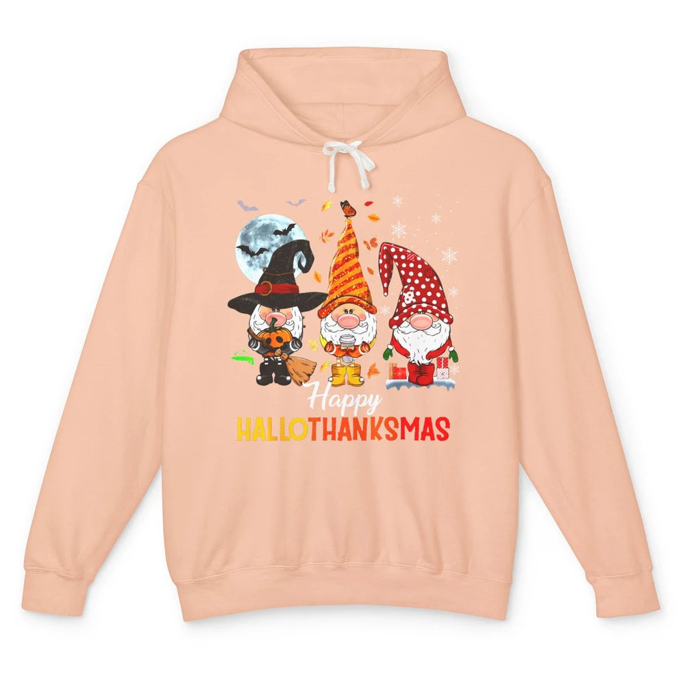 Funny Pumpkin Gnomes Hallo-thank-mas Thanksgiving Christmas Unisex Lightweight Hoodie