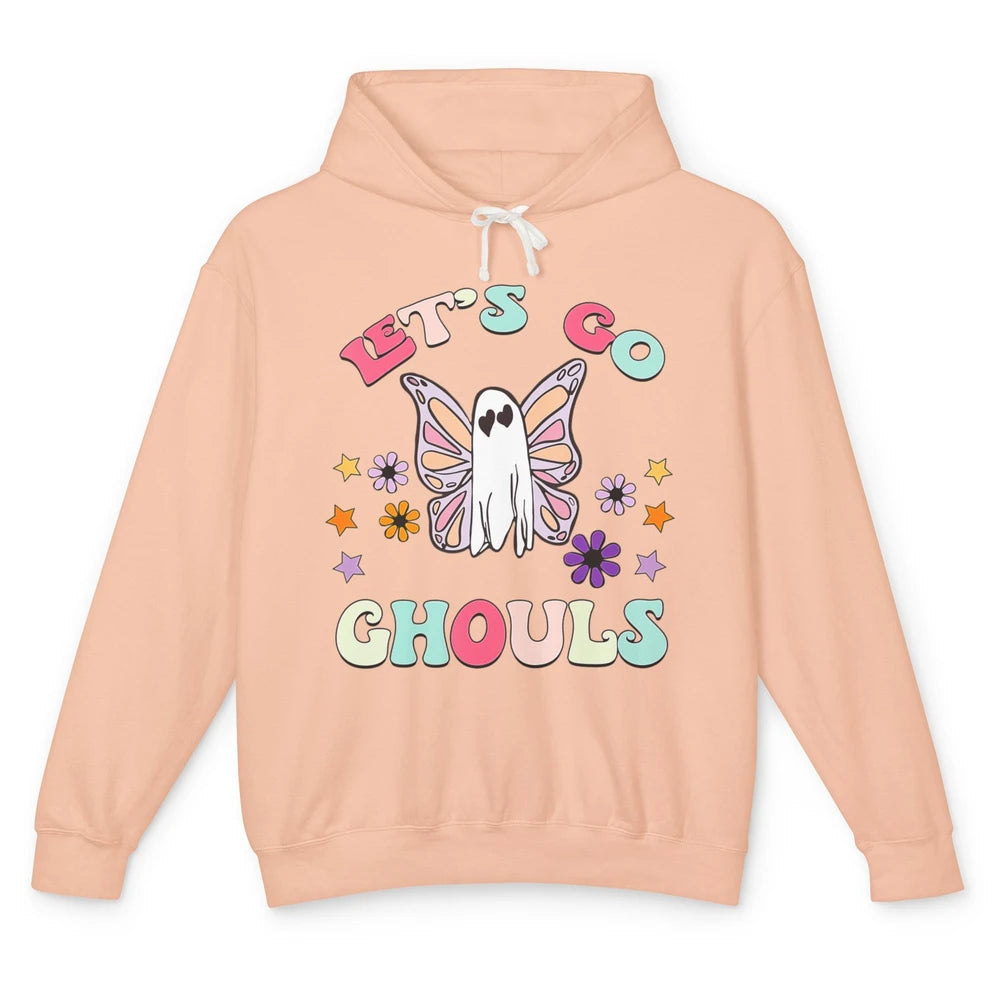 Groovy Let Go Ghouls Retro Floral Boo Spooky Ghost Halloween Unisex Lightweight Hoodie