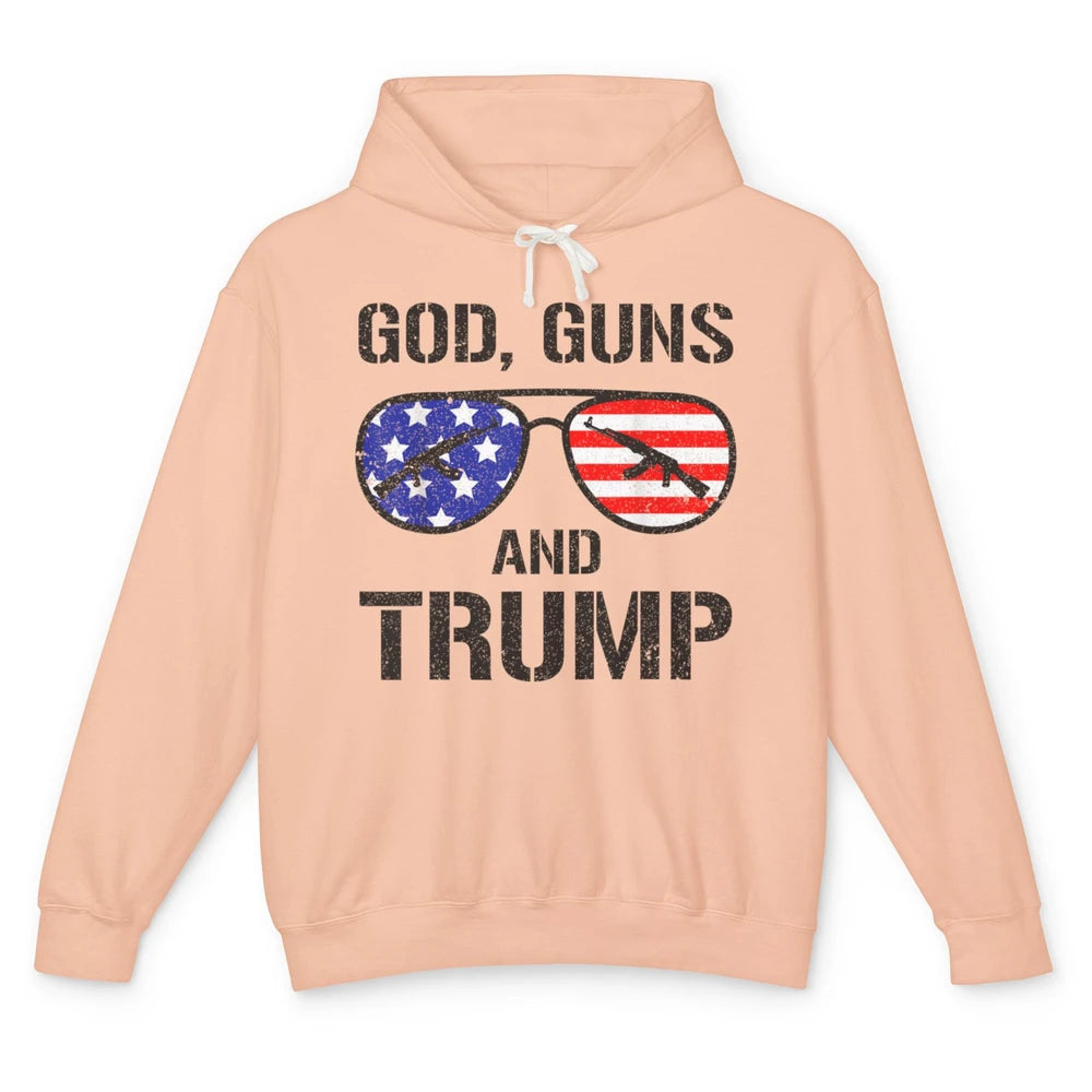 Funny God Guns Donald Trump Vote 2024 Glasses Republican Pun Unisex Lightweight Hoodie