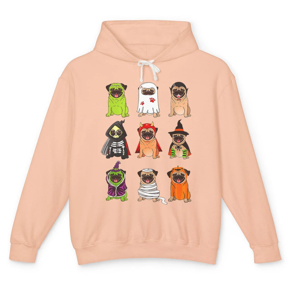 Cute Pug Dog Witch Ghost Boo Pumpkin Halloween Spooky Season Unisex Lightweight Hoodie