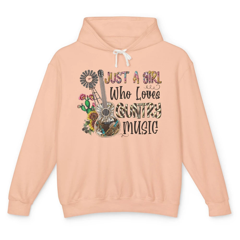 Just A Girl Who Loves Country Music Western Guitar Windmill Unisex Lightweight Hoodie