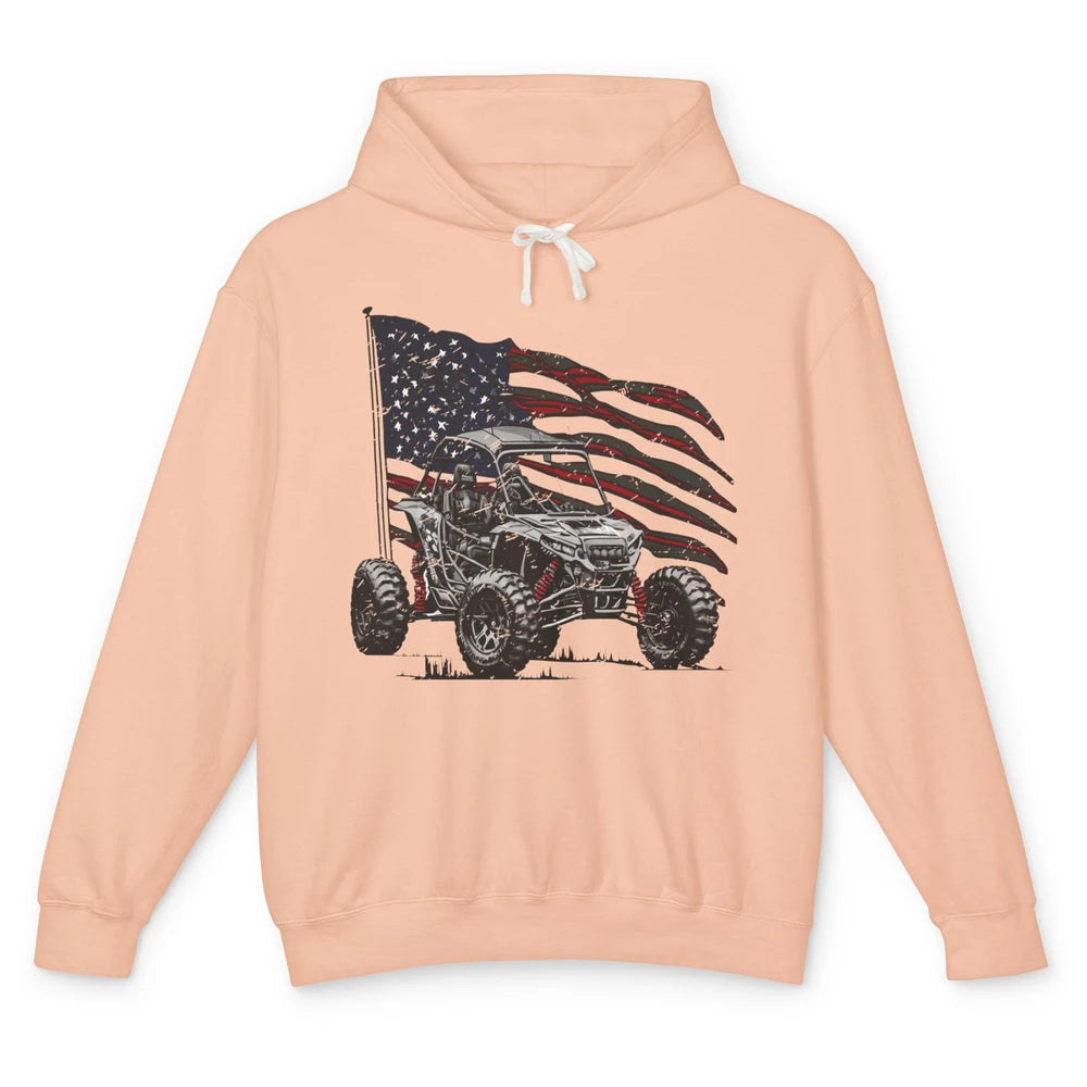 US Flag ATV UTV Rider July 4th American Patriotic Mud Riding Unisex Lightweight Hoodie