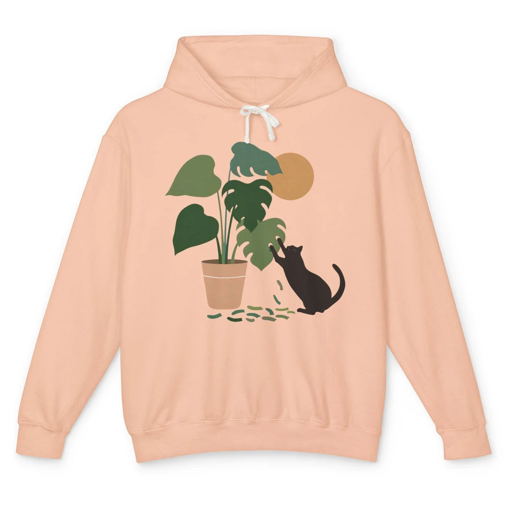 Black Cat And Plant The Making Of Monstera Garden Cat Lovers Unisex Lightweight Hoodie