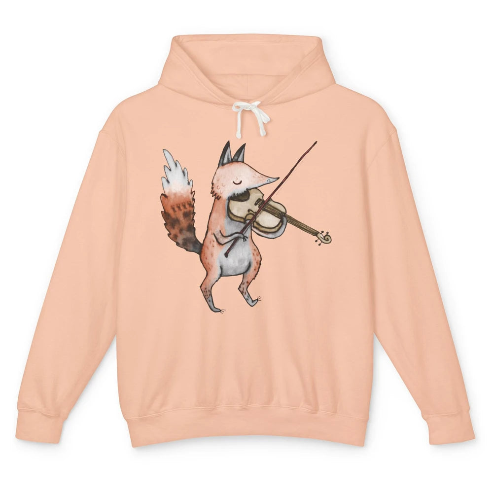 Vintage Fox Playing Violin Funny Violinist Musician Gift Unisex Lightweight Hoodie