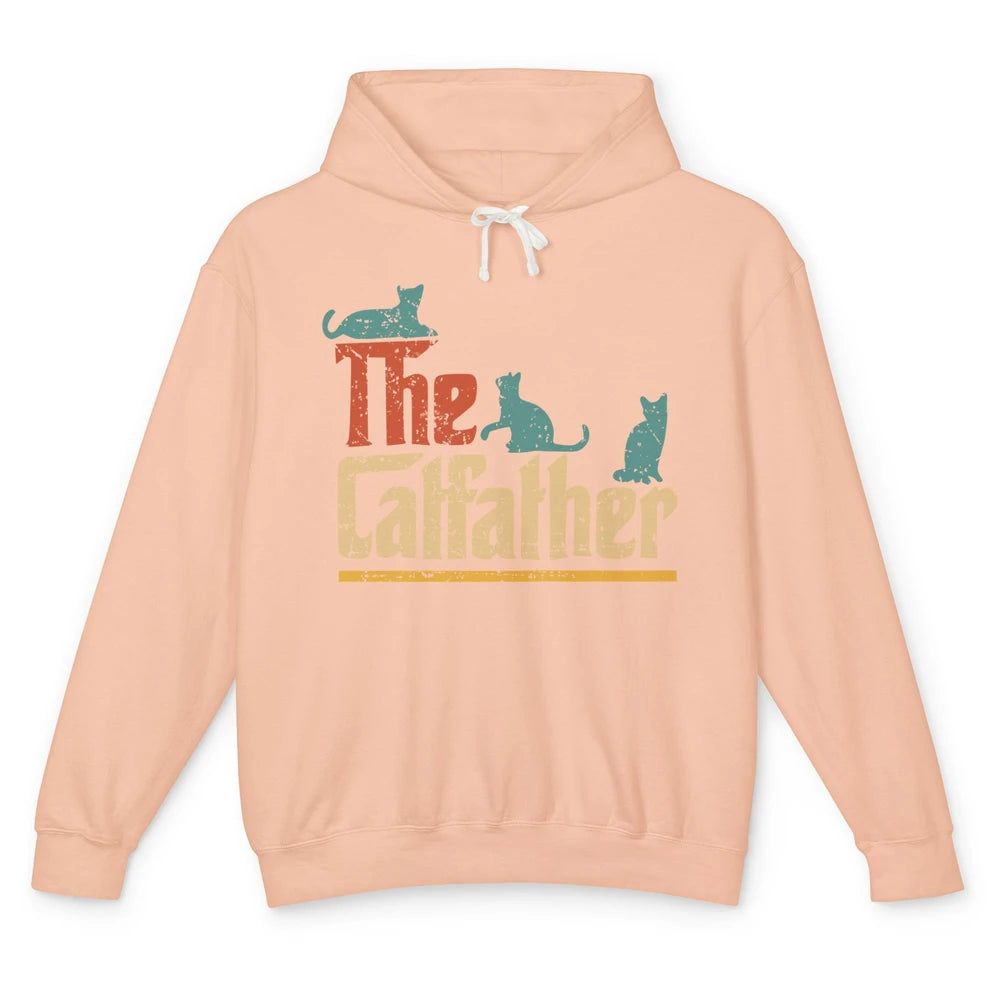 Retro The Catfather Funny Cat Lovers Cat Dad Fathers Day Unisex Lightweight Hoodie