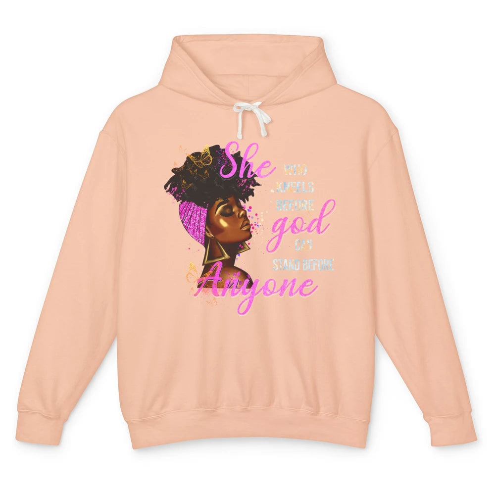 Black Girl She Who Kneels Before God Christian Afro Women Unisex Lightweight Hoodie