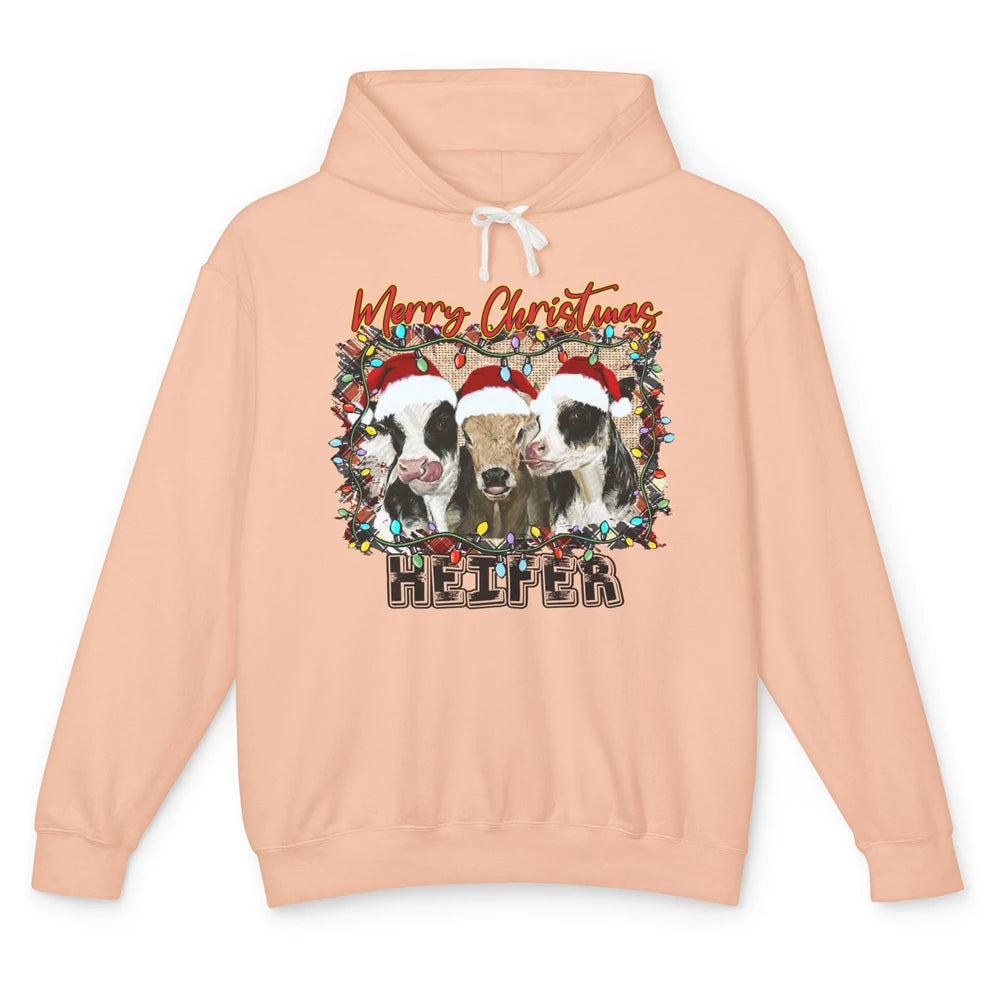 Funny Cow Merry Christmas Hanging With My Heifer Farmer Gift Unisex Lightweight Hoodie