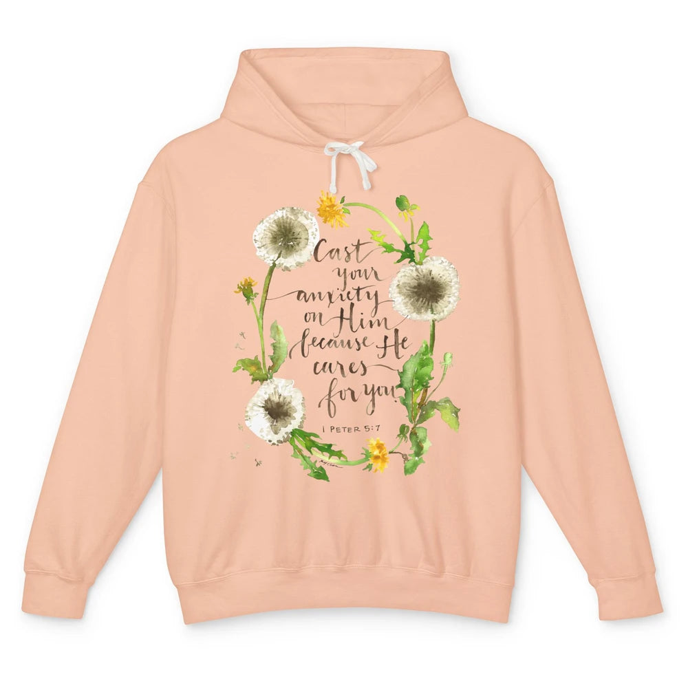 Floral Christian Faith Cast Your Anxiety On Him Bible Verse Unisex Lightweight Hoodie