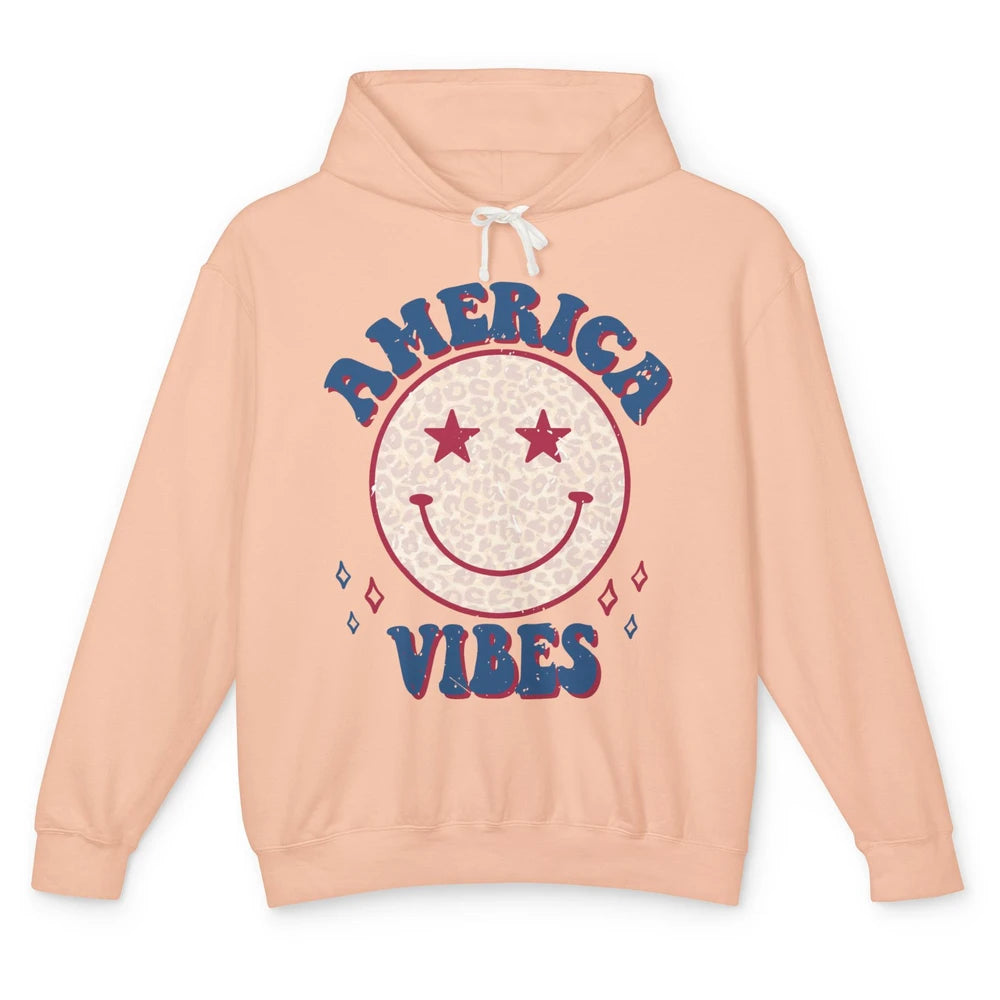 America Vibes Smile Patriotic 4th Of July Happy Face Summer Unisex Lightweight Hoodie