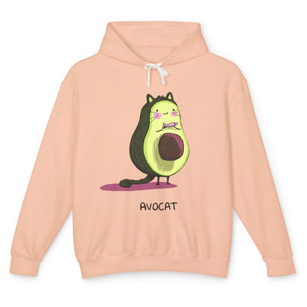 Cute Avocat Avocado Pink Cat Kitten Pun Healthy Vegan Veggie Unisex Lightweight Hoodie