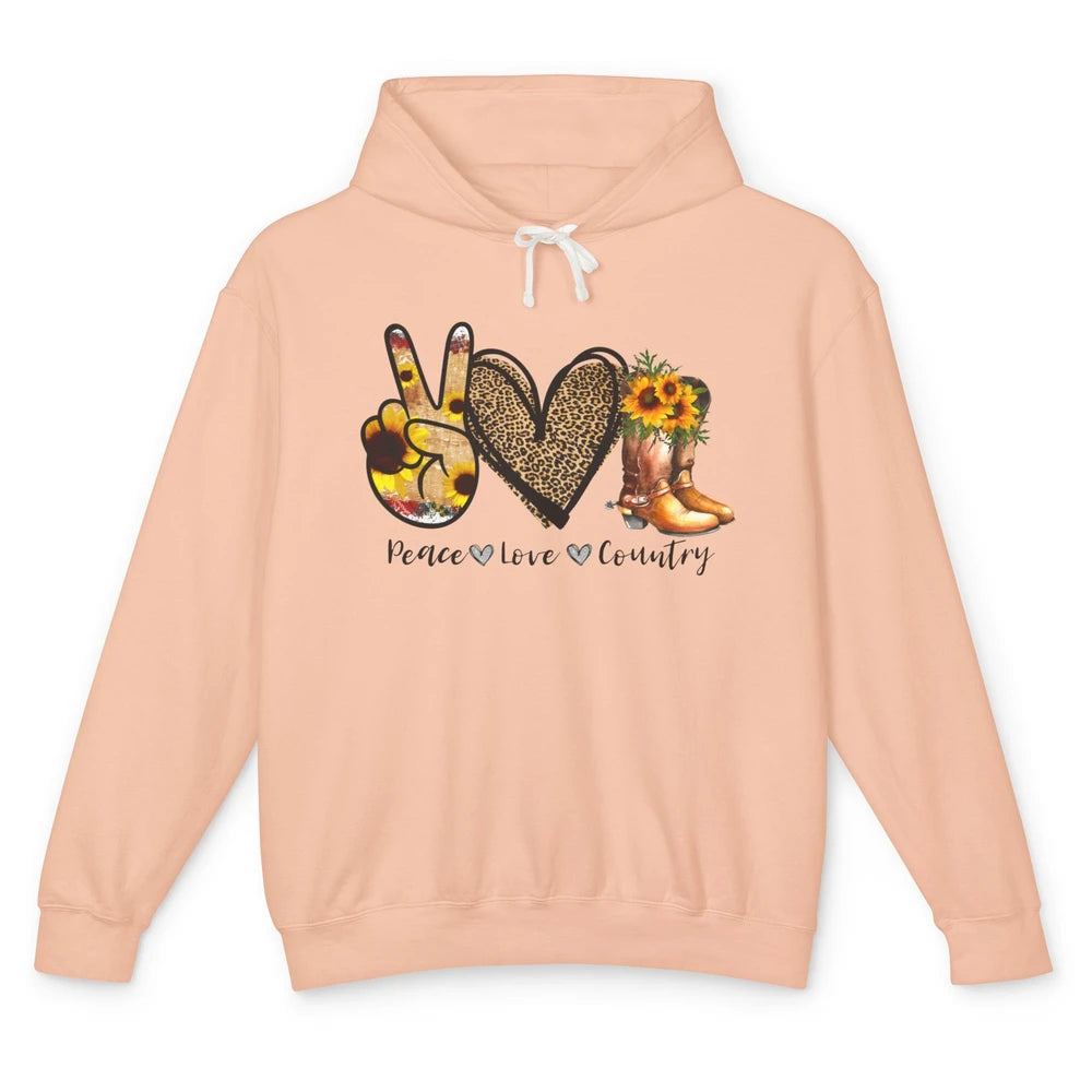 Retro Sunflower Peace Love Country Cowgirl Midwest Girl Boot Unisex Lightweight Hoodie