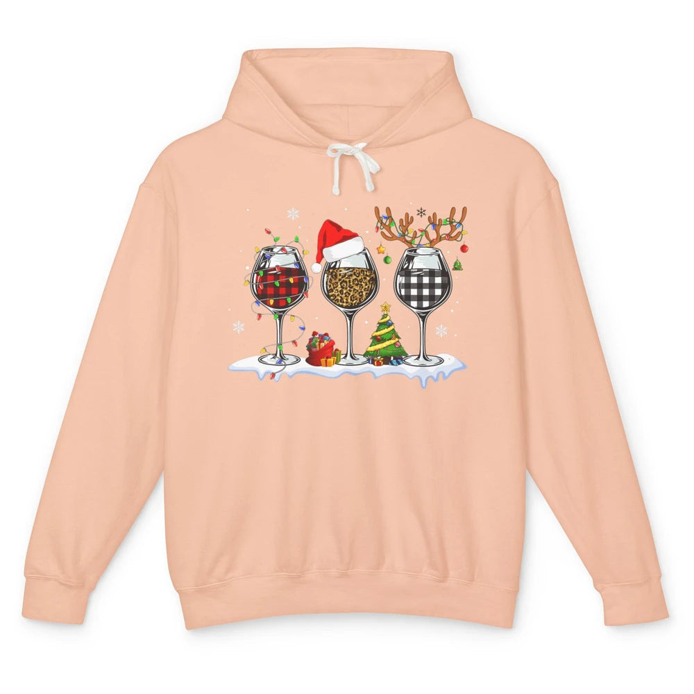 Merry Christmas Funny Red Wine Glass Santa Hat Reindeer Xmas Unisex Lightweight Hoodie