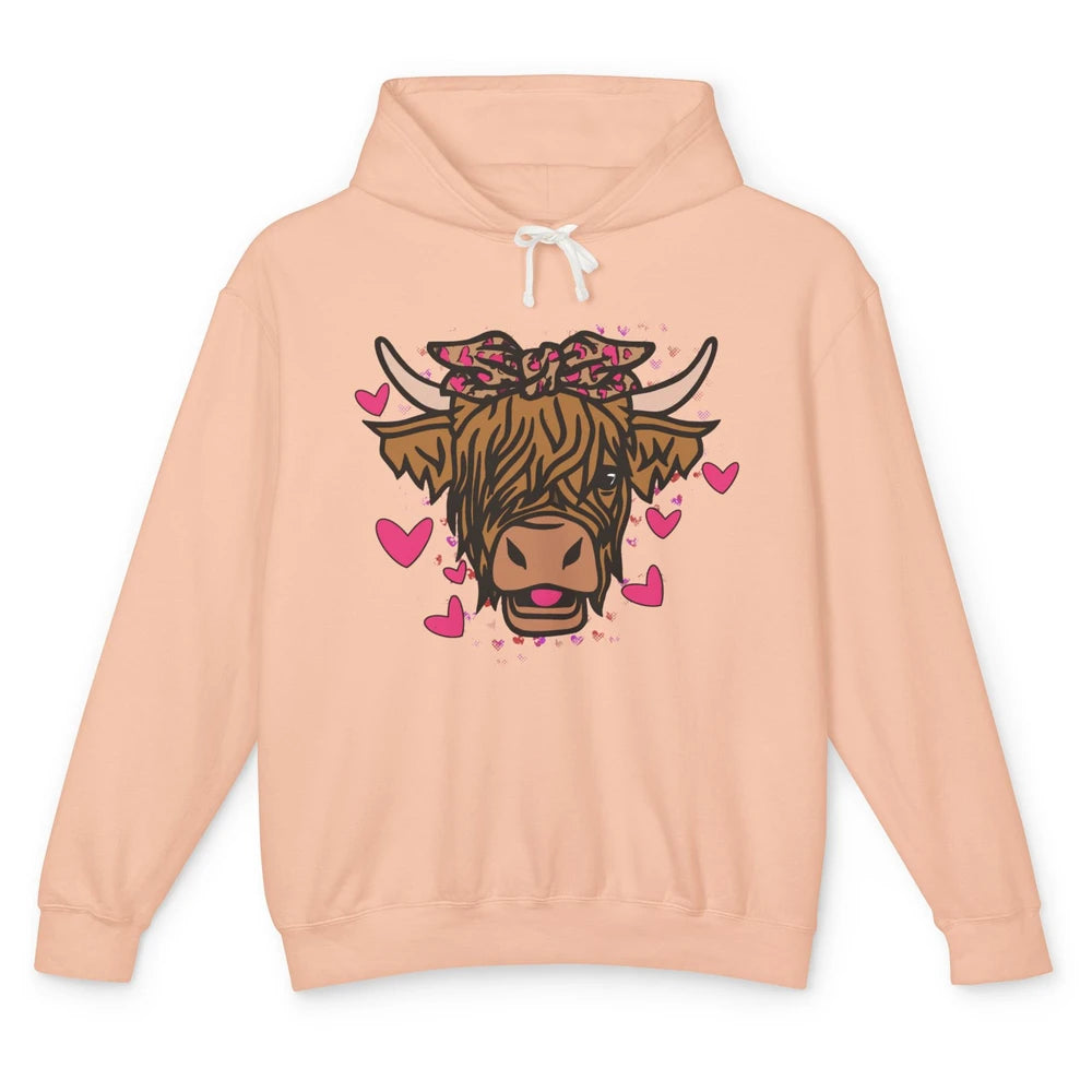 Funny Highland Cow Bandana I Love Moo Western Valentines Day Unisex Lightweight Hoodie