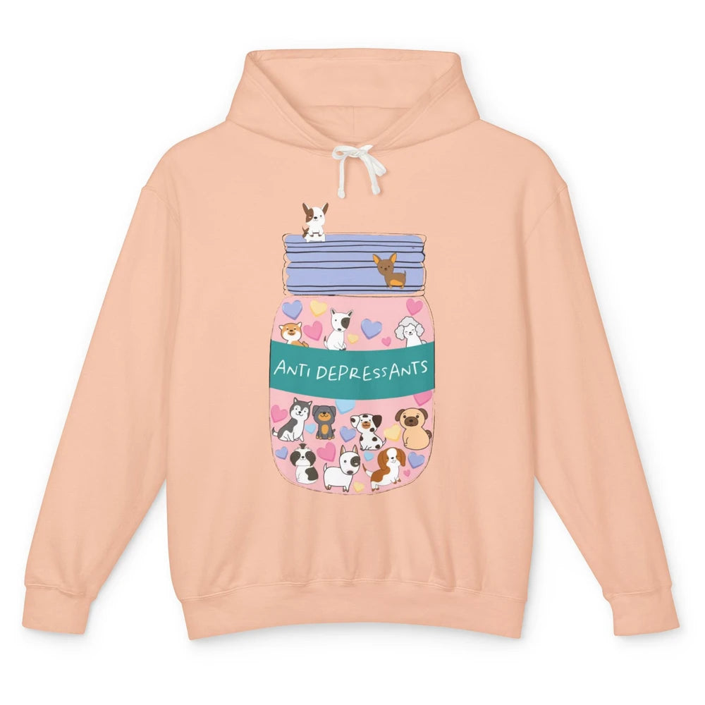 Anti Depressant Cute Dogs Mental Health Awareness Therapist Unisex Lightweight Hoodie