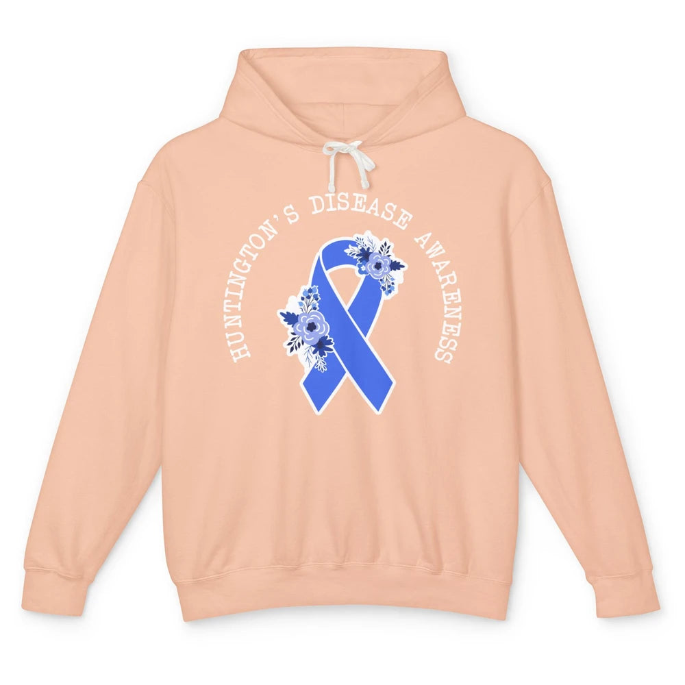 Huntington's Disease Awareness Floral Blue Ribbon Rainbow Unisex Lightweight Hoodie