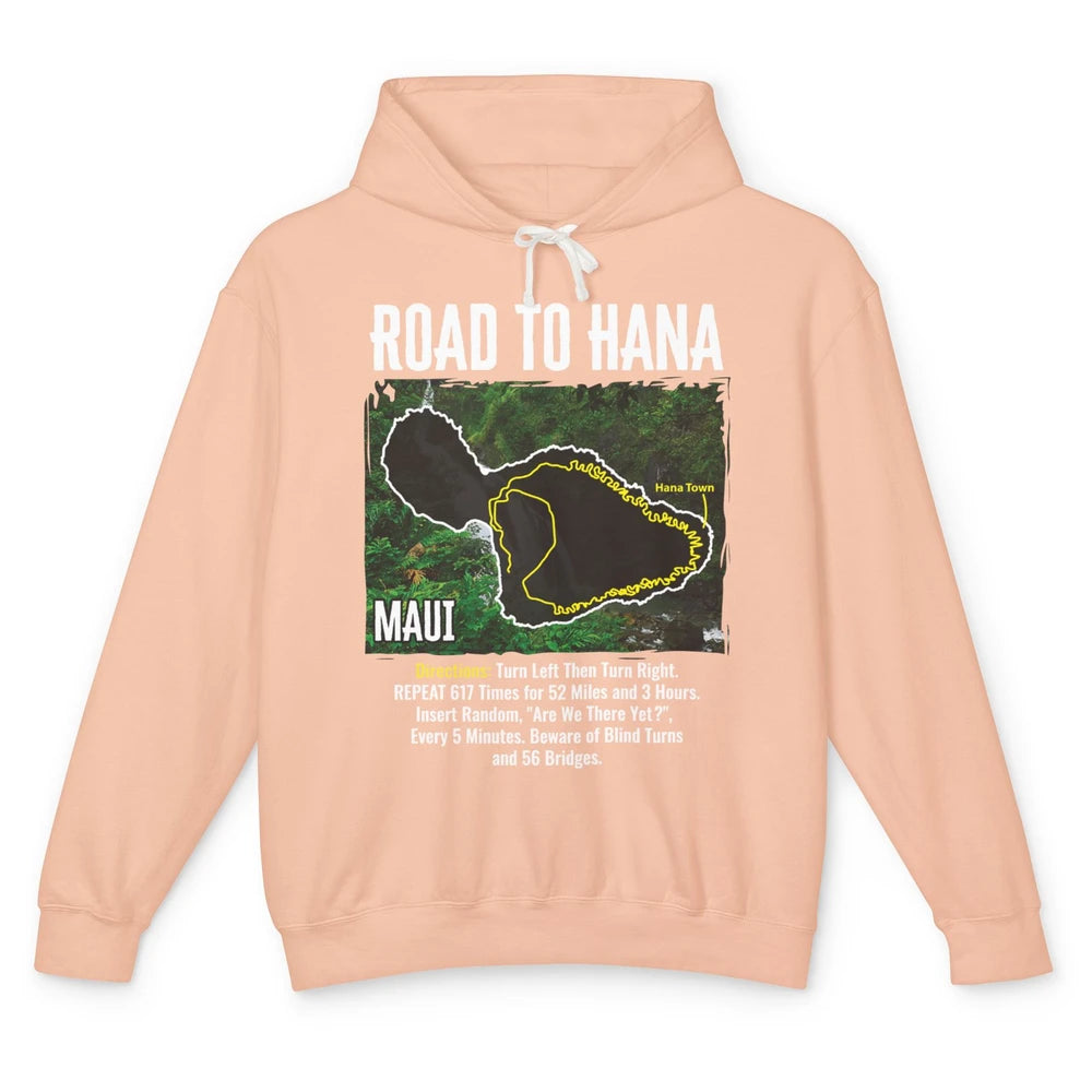 Road To Hana Map Maui Island Surfing Hawaiian Beach Summer Unisex Lightweight Hoodie