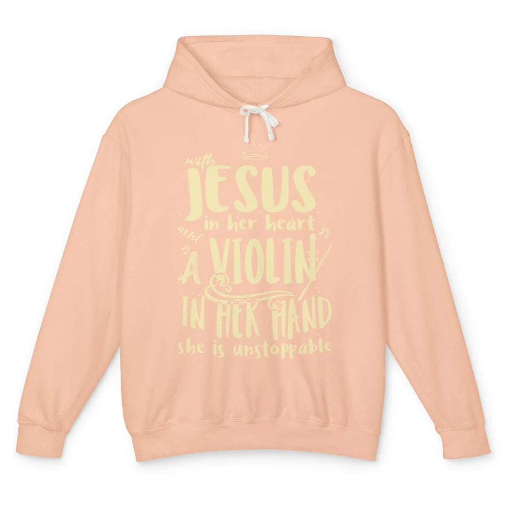 With Jesus Violin Player Retro Violinist Musical Instrument Unisex Lightweight Hoodie