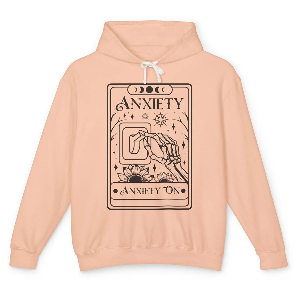 Retro Halloween Skeleton Hand Anxiety On Off Mental Health Unisex Lightweight Hoodie