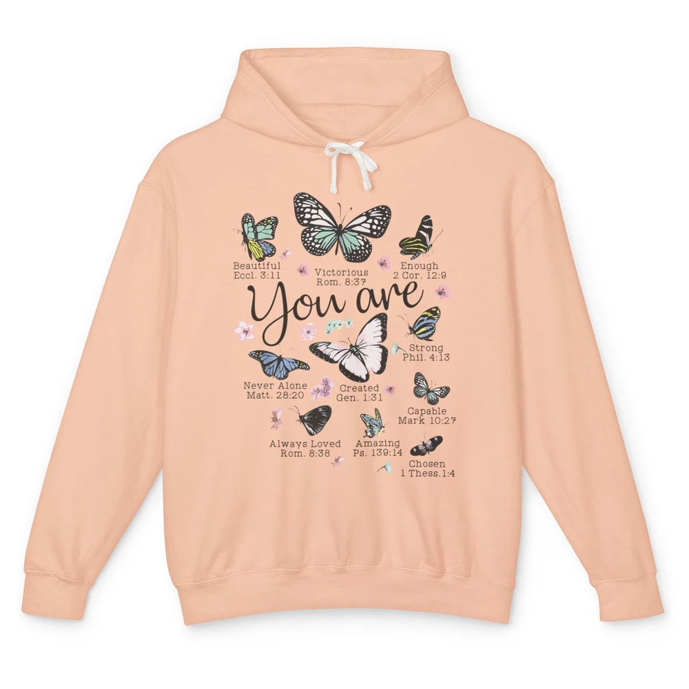 You Are Beautiful Bible Verse Butterfly Christian Jesus God Unisex Lightweight Hoodie