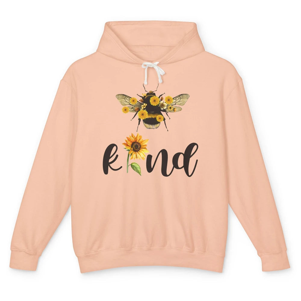 Bee Kind Be Cute Graphic Sunflower Inspirational Sayings Unisex Lightweight Hoodie