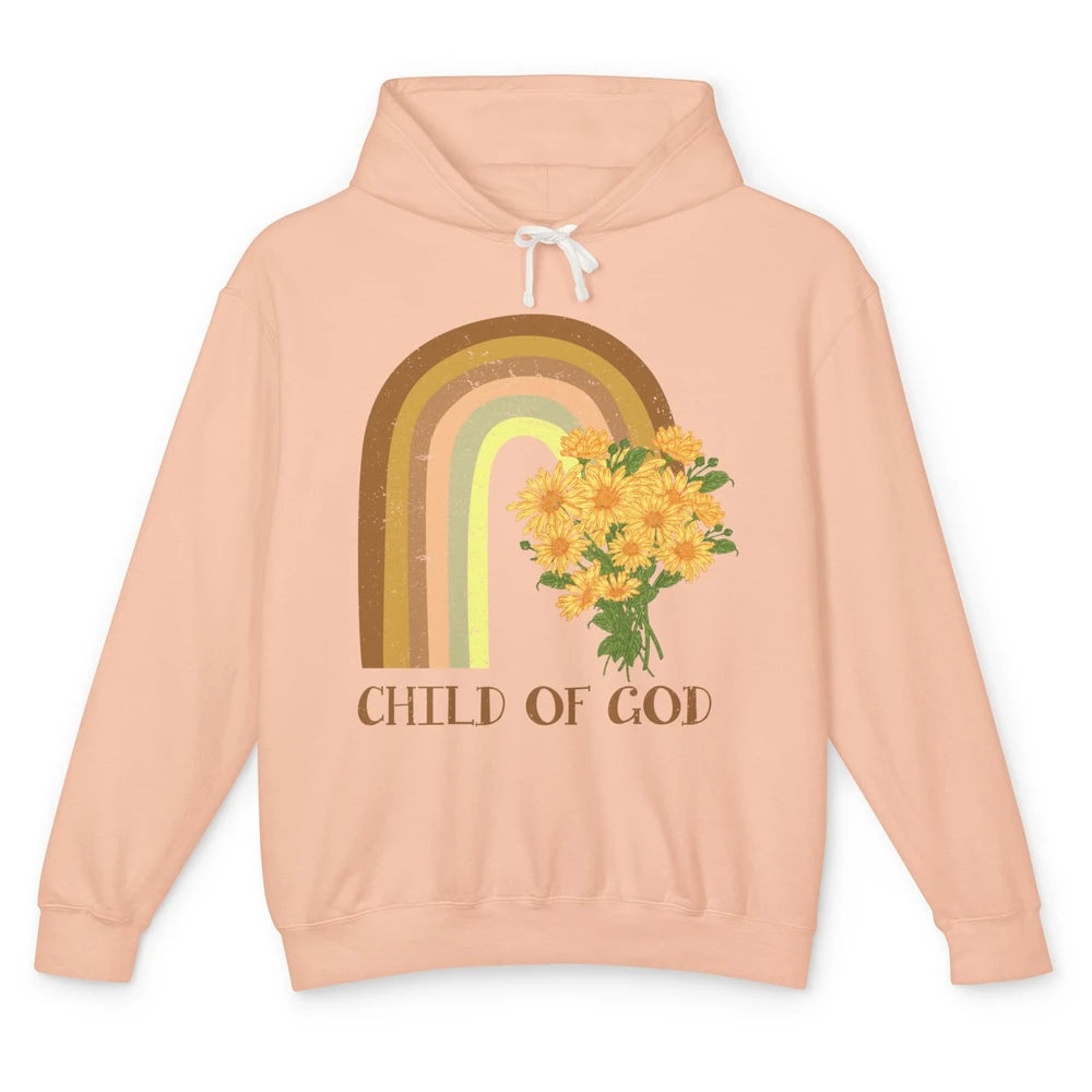 Vintage Sunflower Rainbow Child Of God Christian Religious Unisex Lightweight Hoodie