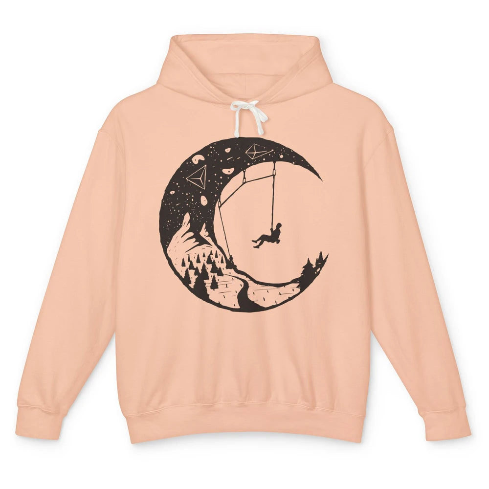 Funny Mountain Rock Climbing On The Moon Space Climber Unisex Lightweight Hoodie